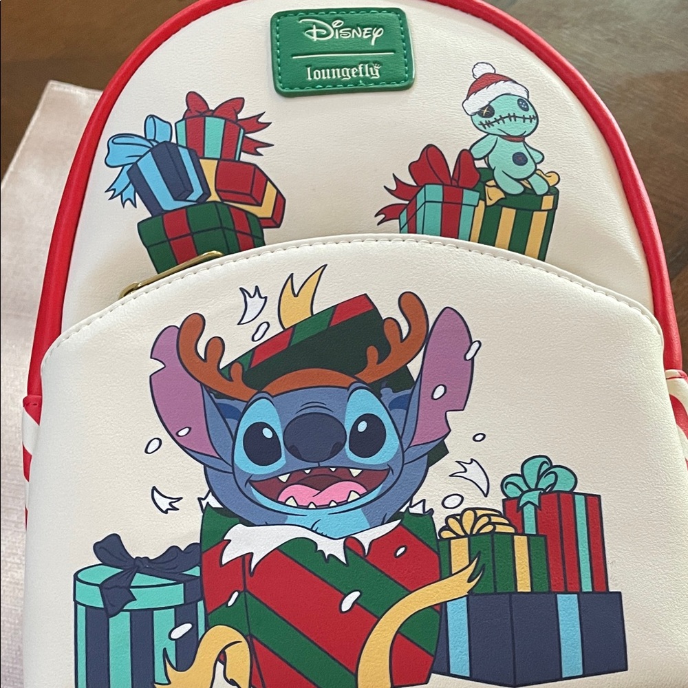Loungefly Disney Stitch Holiday Backpack - Red, Cream, and Green